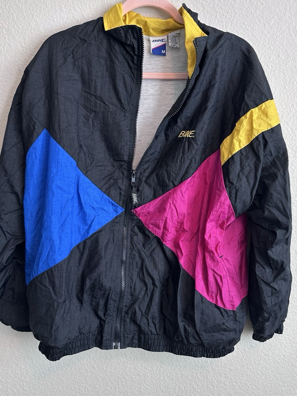 BIKE Color Block Lined Windbreaker Black & Pink Size Medium